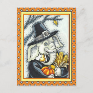 THANKSGIVING PACHYDERM, THANKFUL PILGRIM ELEPHANT FEESTDAGENKAART