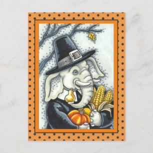 THANKSGIVING PACHYDERM, THANKFUL PILGRIM ELEPHANT FEESTDAGENKAART