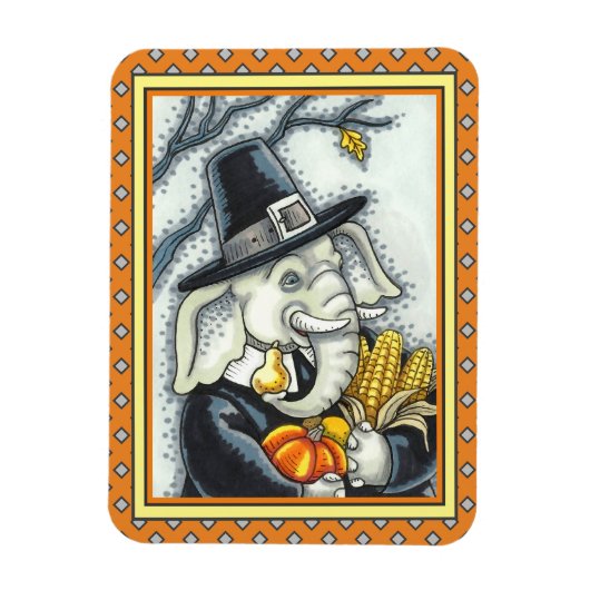 THANKSGIVING PACHYDERM, THANKFUL PILGRIM ELEPHANT MAGNEET (Verticaal)