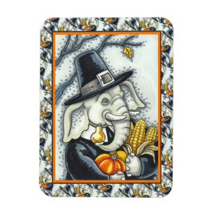 THANKSGIVING PACHYDERM, THANKFUL PILGRIM ELEPHANT MAGNEET