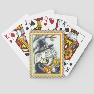 THANKSGIVING PACHYDERM, THANKFUL PILGRIM ELEPHANT POKERKAARTEN