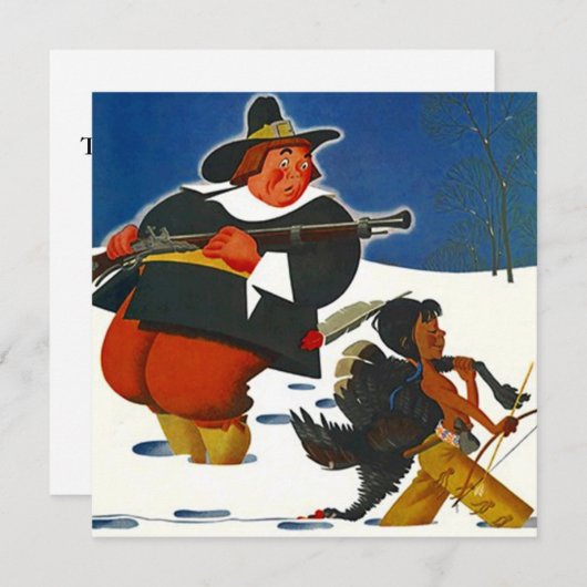 Thanksgiving Partij diner Uitnodiging Pilgrim & jo (Voorkant / Achterkant)