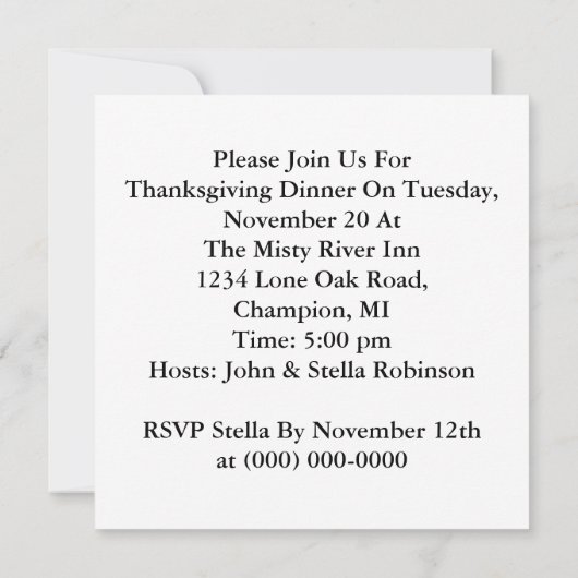 Thanksgiving Partij diner Uitnodiging Pilgrim & jo (Achterkant)