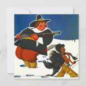 Thanksgiving Partij diner Uitnodiging Pilgrim & jo (Voorkant)