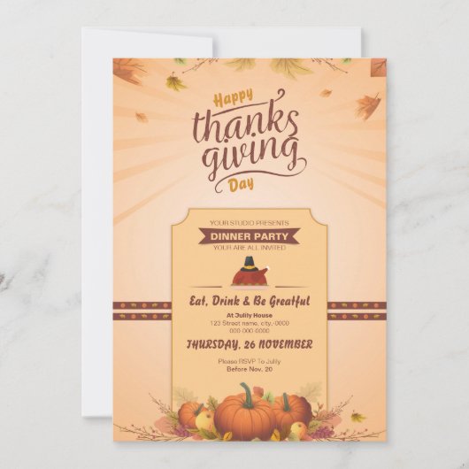 Thanksgiving Partij Flyer sjabloon Kaart (Voorkant)