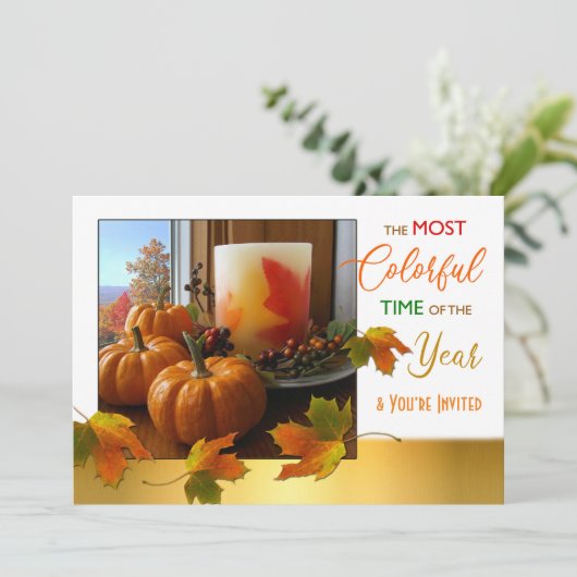 Thanksgiving Partij Uitnodiging Kleurigste Tijd (Staand voorkant)