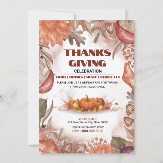Thanksgiving-partij-uitnodigingsbrochure Kaart (Voorkant)