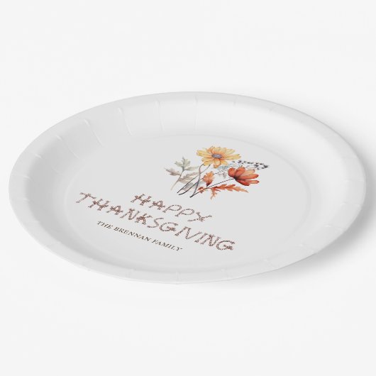 Thanksgiving Party Herfst Bloemen Elegant Modern Papieren Bordje (Gekanteld)
