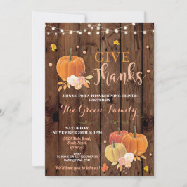 Thanksgiving Party Herfst Hout Pompoen Diner Kaart