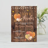 Thanksgiving Party Herfst Hout Pompoen Diner Kaart (Staand voorkant)