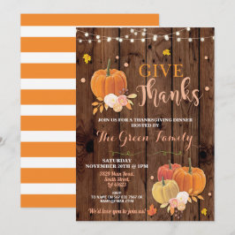 Thanksgiving Party Herfst Hout Pompoen Diner Kaart
