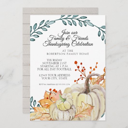 Thanksgiving Party Rustieke Herfst Leaf n Hout Pom Kaart (Voorkant / Achterkant)