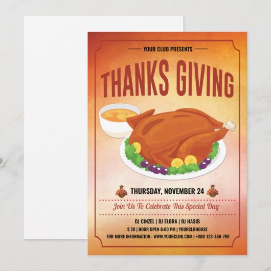 Thanksgiving Party Uitnodiging Sjabloon (Voorkant / Achterkant)