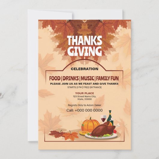 Thanksgiving Party Uitnodiging Sjabloon (Voorkant)