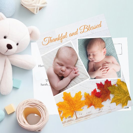 Thanksgiving Pasgeboren Foto Herfst Baby Aankondig Briefkaart