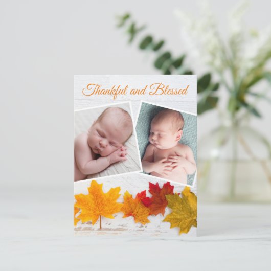Thanksgiving Pasgeboren Foto Herfst Baby Aankondig Briefkaart (Staand voorkant)