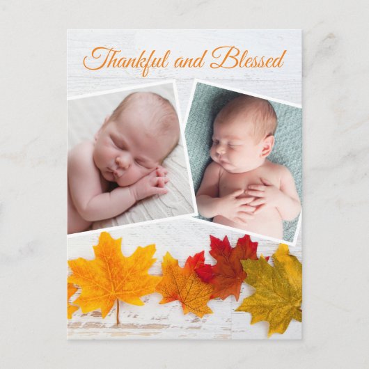 Thanksgiving Pasgeboren Foto Herfst Baby Aankondig Briefkaart (Voorkant)