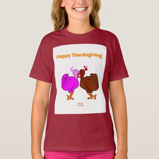 Thanksgiving Passion Girls Maroon Basic T Shirt (Voorkant)