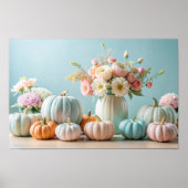 Thanksgiving Pastel Pompoenen en Bloemen Arrangeme Poster (Voorkant)