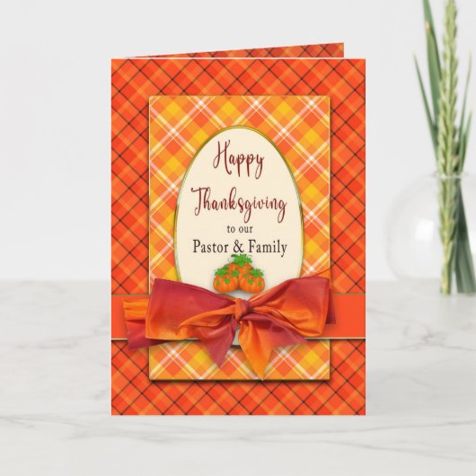 Thanksgiving pastor N Familie Oranje Plaids en Bow Kaart (Voorkant)