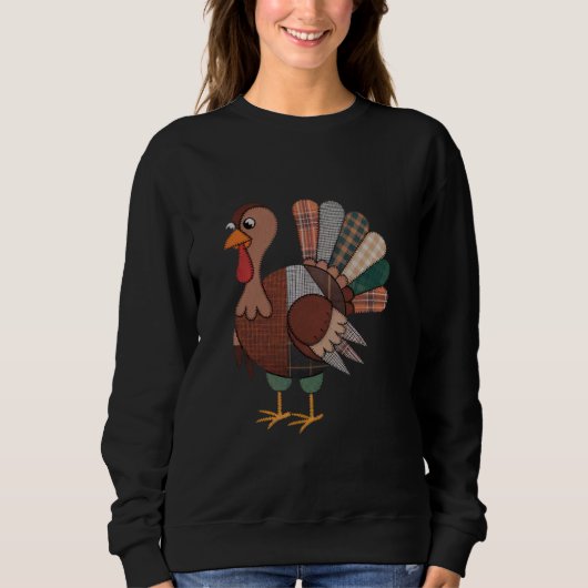 Thanksgiving Patchwork Gewatteerde Kalkoen Herfst Trui (Voorkant)