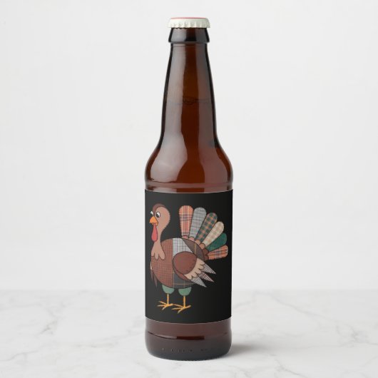 Thanksgiving Patchwork Quilted Turkije Herfst Bier Etiket (Voorkant)
