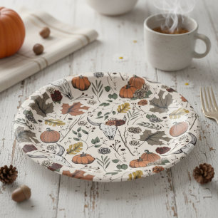 Thanksgiving Patroon Koe Schedel Herfst Oogst Papieren Bordje
