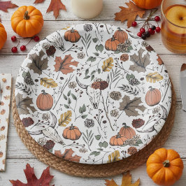 Thanksgiving Patroon Koe Schedel Herfst Oogst Papieren Bordje