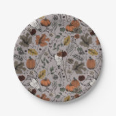 Thanksgiving Patroon Koe Schedel Herfst Oogst Papieren Bordje (Voorkant)