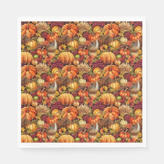 Thanksgiving Patroon Pompoenen Turkije Herfst Blad Servet (Voorkant)