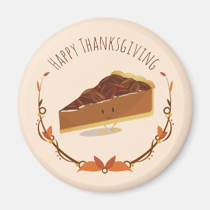 Thanksgiving Pecan Pie Slice Tan Brown glimlachen Magneet