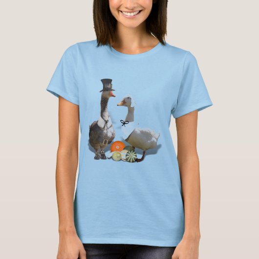 Thanksgiving Pelgrim Eend Koppel T-shirt (Voorkant)