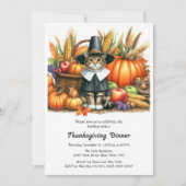 Thanksgiving pelgrim kat en pompoenen kaart (Voorkant)