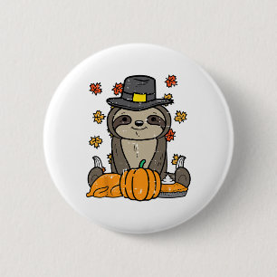 Thanksgiving Pelgrim luiaard Schattigee Herfst her Ronde Button 5,7 Cm