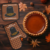 Thanksgiving Pelgrim Pet op Tan en Brown Plaid Ovenwant & Pannenlap Set