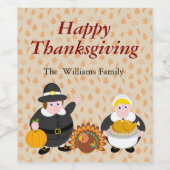 Thanksgiving Pelgrim vaders, pompoen & kalkoen, Wijn Etiket (Enkel label)