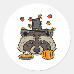 Thanksgiving Pelgrim wasbeer Schattigee Herfst her Ronde Sticker