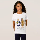 Thanksgiving pelgrims en indiaanse meisjes t-shirt (Voorkant volledig)