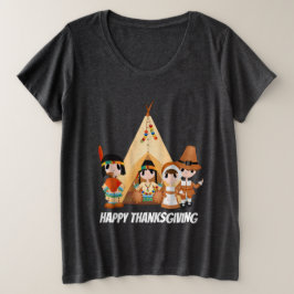 Thanksgiving Pelgrims en Indianen Grote Maat T-shirt