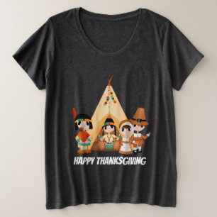 Thanksgiving Pelgrims en Indianen Grote Maat T-shirt