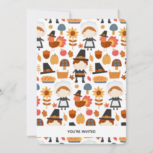 Thanksgiving Pelgrims Oogst Patroon Diner Invit Kaart (Voorkant)