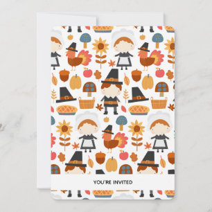 Thanksgiving Pelgrims Oogst Patroon Diner Invit Kaart