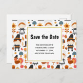 Thanksgiving Pelgrims Pattern Save the Date Uitnodiging Briefkaart (Voorkant / Achterkant)