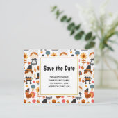 Thanksgiving Pelgrims Pattern Save the Date Uitnodiging Briefkaart (Staand voorkant)