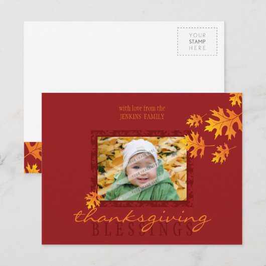 THANKSGIVING PHOTO POSTCARD: leaves 1L Feestdagenkaart (Voorkant / Achterkant)