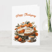 Thanksgiving Pie Pompoenen Bloemen Illustratie Kaart (Voorkant)
