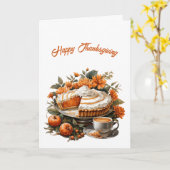 Thanksgiving Pie Pompoenen Bloemen Illustratie Kaart (Gele Bloem)