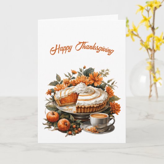Thanksgiving Pie Pompoenen Bloemen Illustratie Kaart (Gele Bloem)
