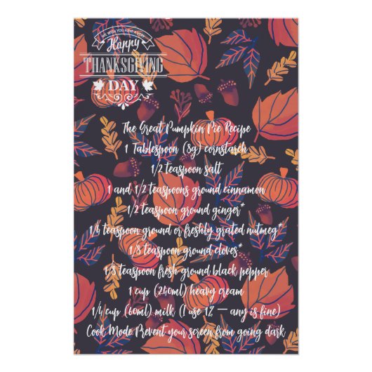 Thanksgiving Pie Pumpkin Turkije Perfect Poster (Voorkant)