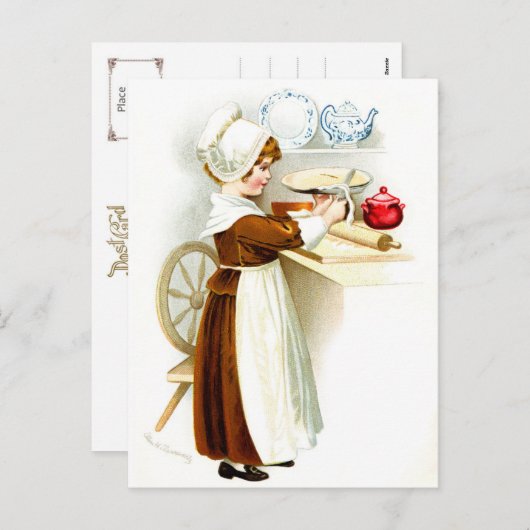 Thanksgiving - Pilgrim Baking Pie Feestdagenkaart (Voorkant / Achterkant)